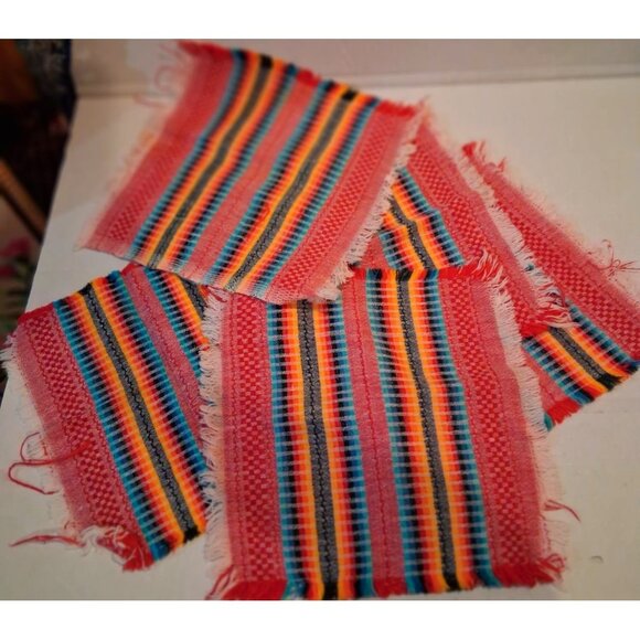 Vintage Handwoven Mexican Serape Table Napkins Set of 5 Boho - Picture 3 of 7